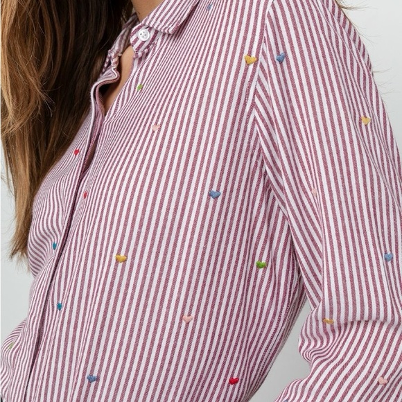 Rails Women’s Striped Heart Embroidered Button Down Blouse S Coquette Preppy - Picture 2 of 11